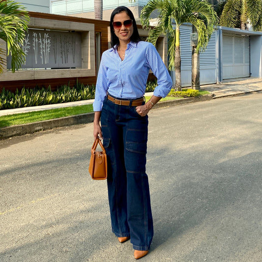 Camisa Rayas blanco, azul ref 10062