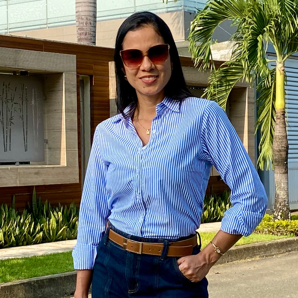 Camisa Rayas blanco, azul ref 10062