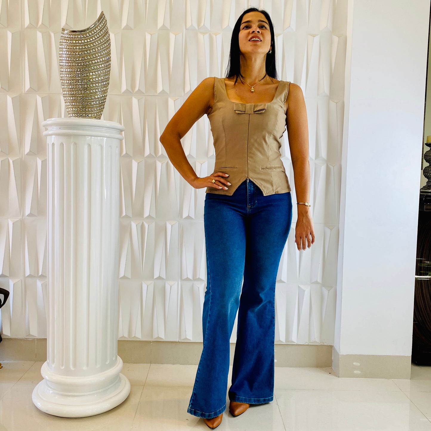 Blusa moños con cierre delantero en ganchos graduable ref 10119