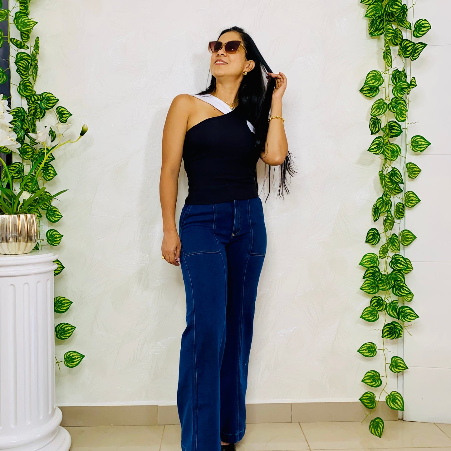 Blusa asimetrica con tiras entrelazadas ref 10122